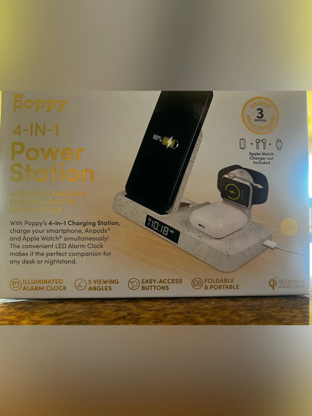 New XO Poppy 4-in-1 Wireless Charging Station - Speckled White iPhone